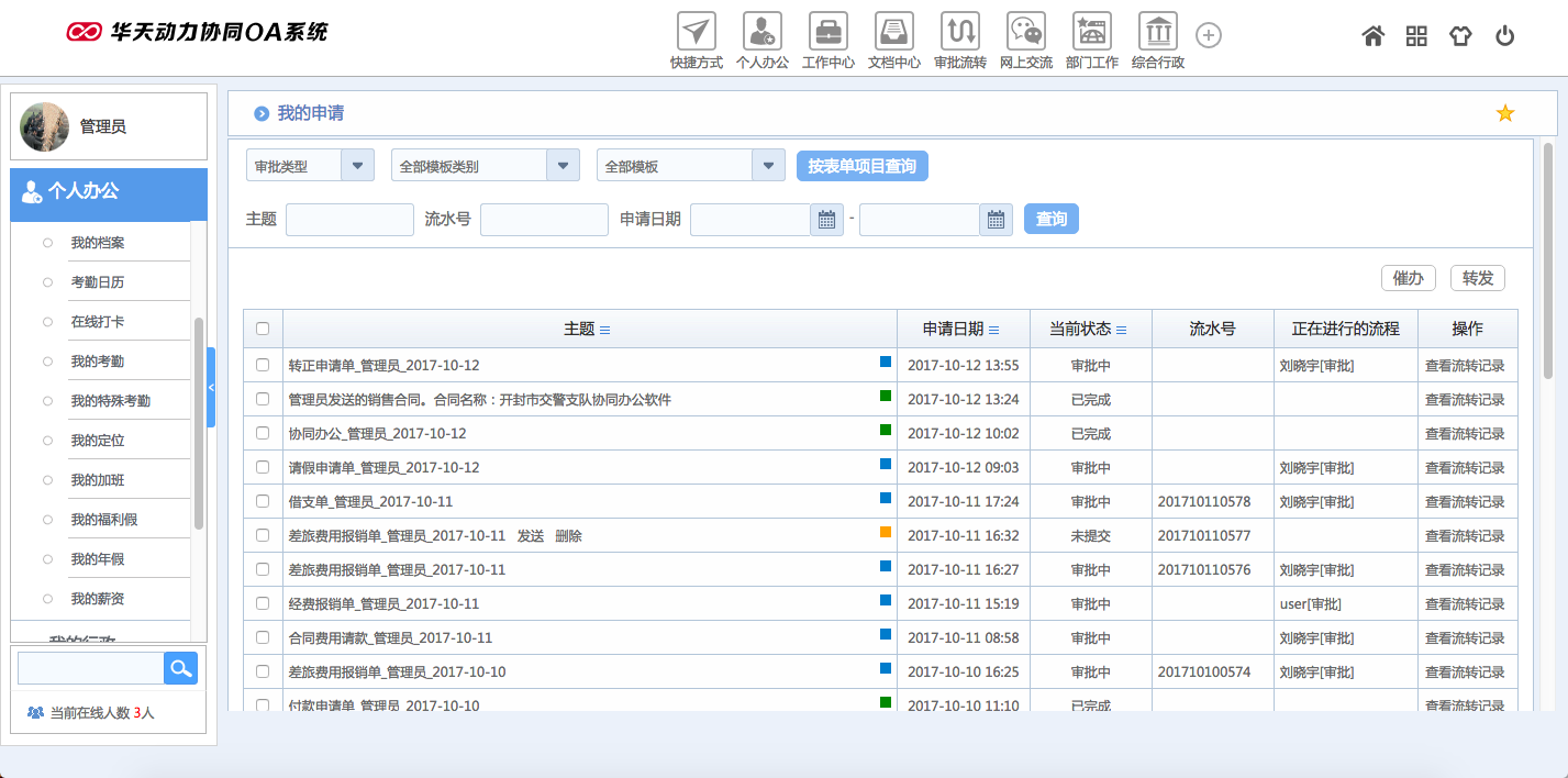 華天動(dòng)力OA試用版功能測評(píng)（一）：個(gè)人辦公模塊