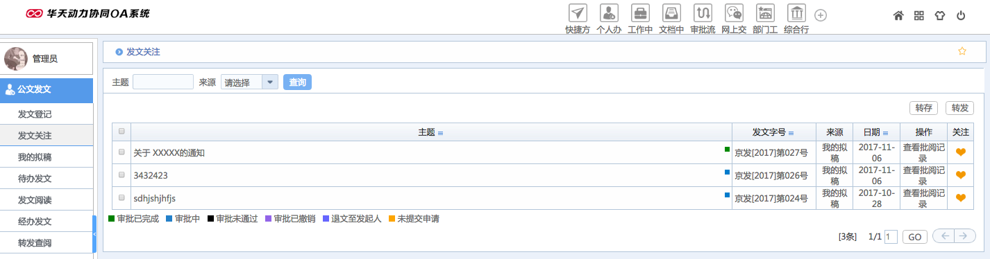 華天動力OA試用版功能測評（十四）：公文發(fā)文